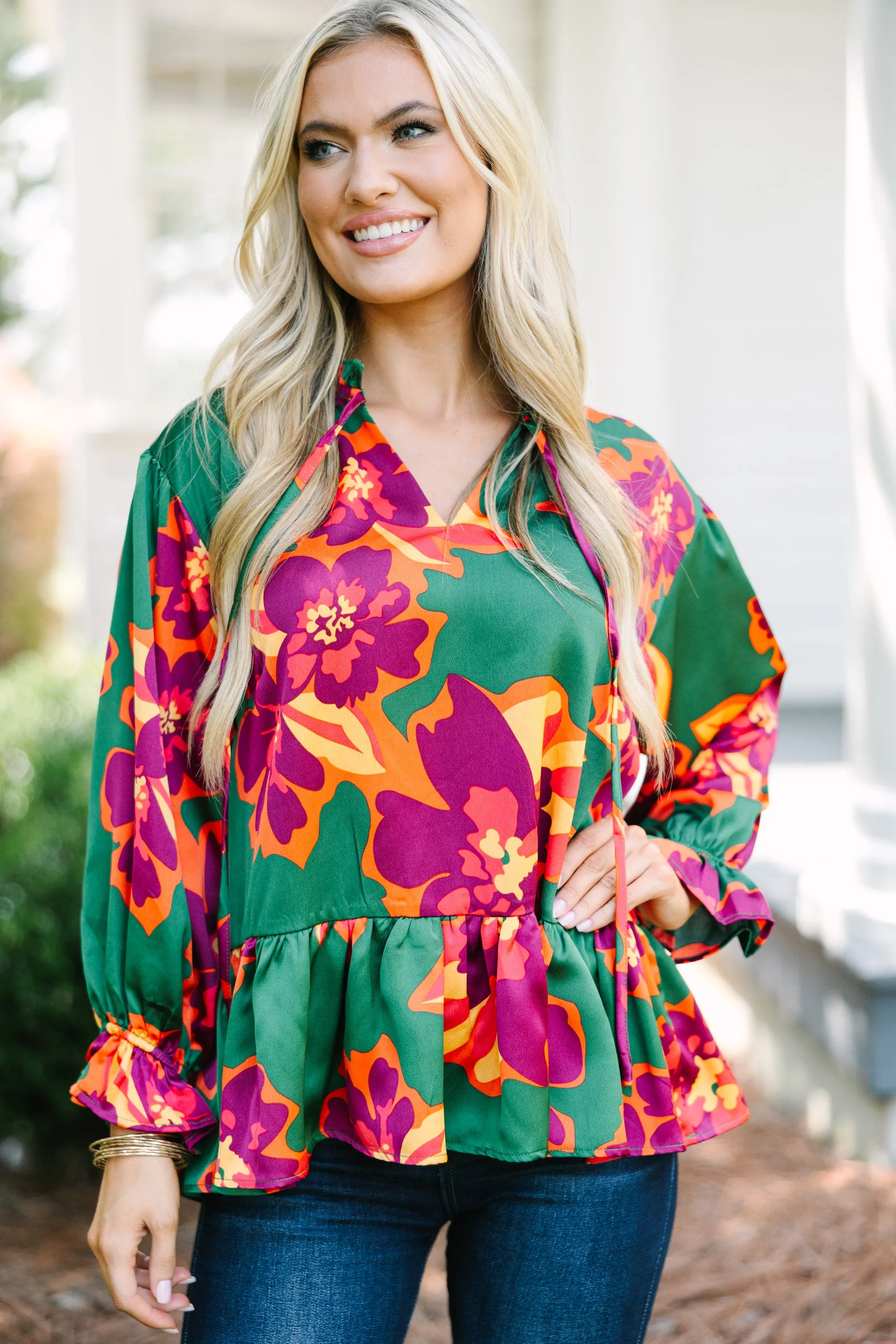 All The Joy Green Floral Blouse