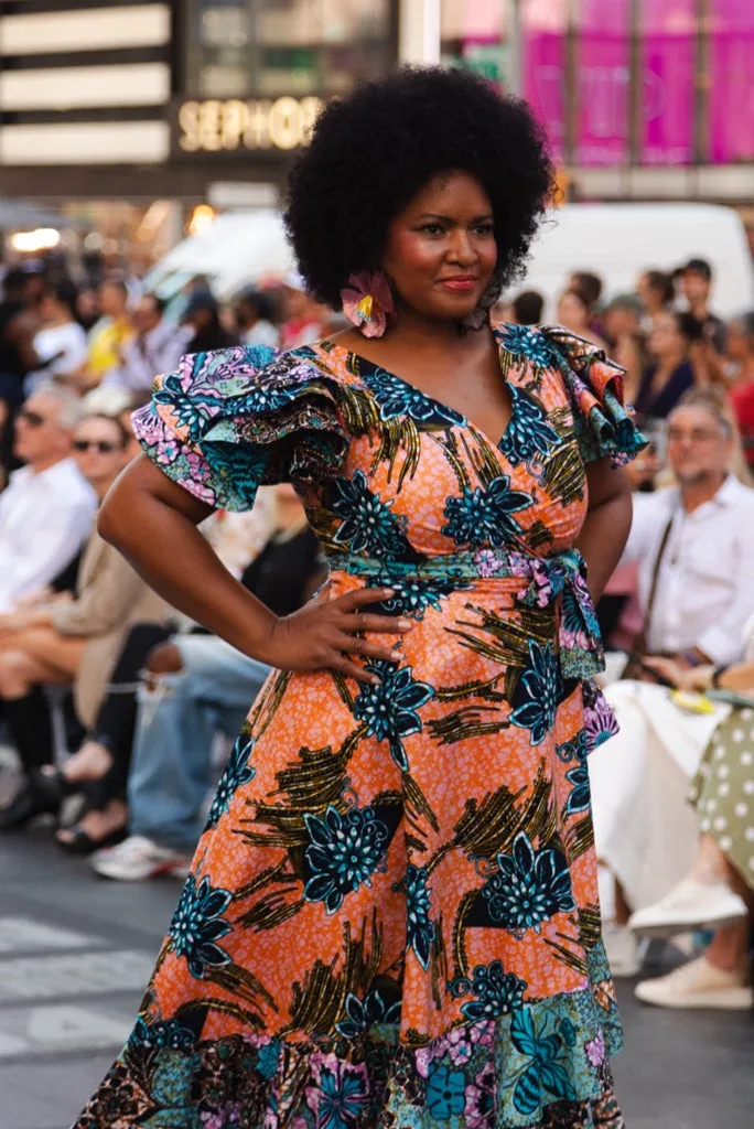 Ankara Sparkle Lara Wrap Dress (Blue & Orange) with Triple Frill Sleeve - Custom Design by SFH