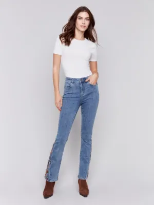 Bootcut Jeans with Floral Embroidery