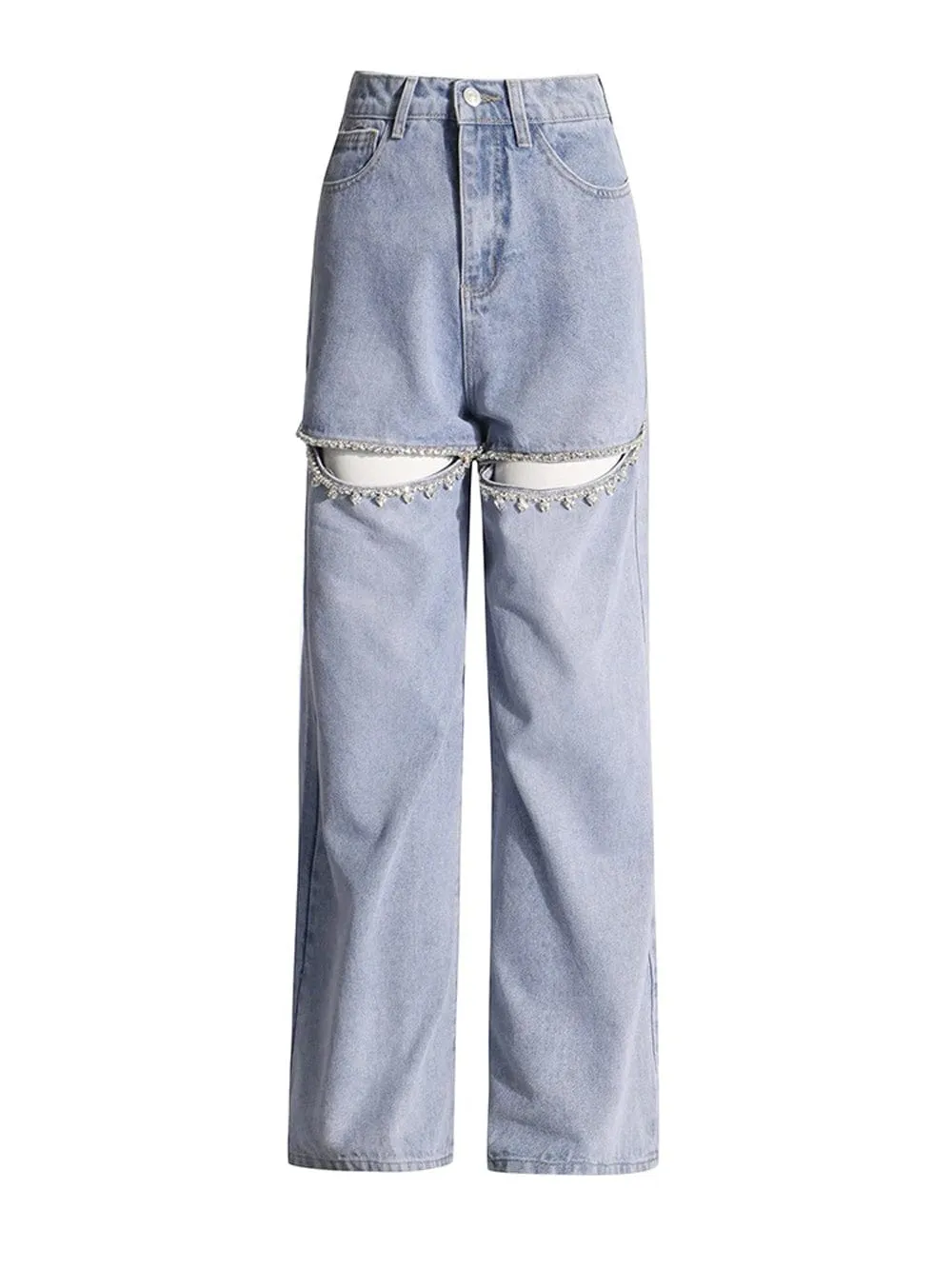 Brithany Hollow Out Diamond Denim Pant