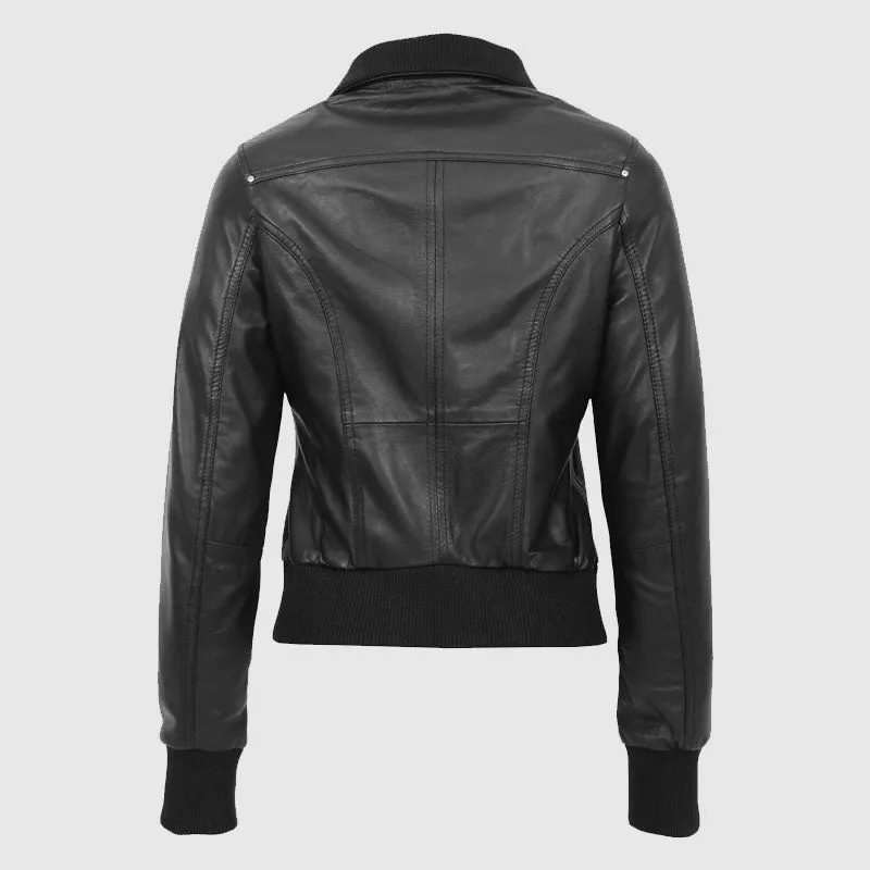 Buy Best Quality Womens Leather Classic Bomber Jacket Motto Black