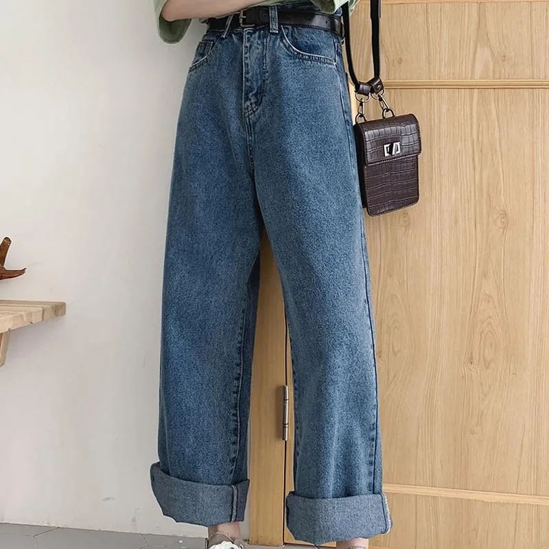 Casual High Waist Loose Women Denim Jeans Vintage Long Wide Leg Jeans