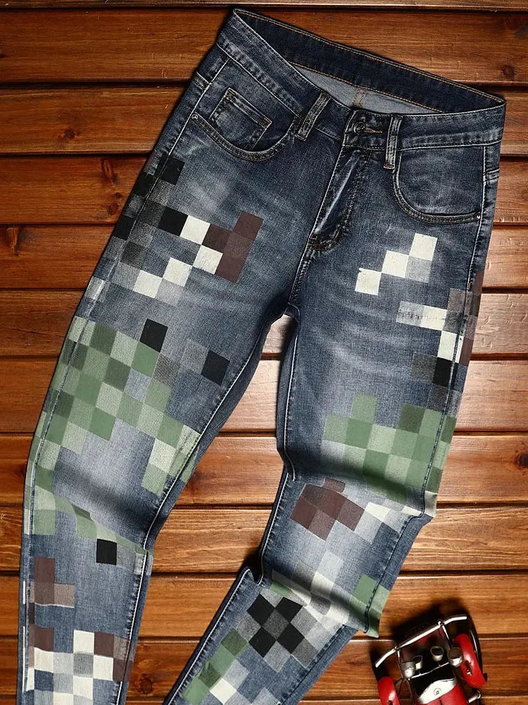 Contrast Trendy Mosaic Printed Jeans