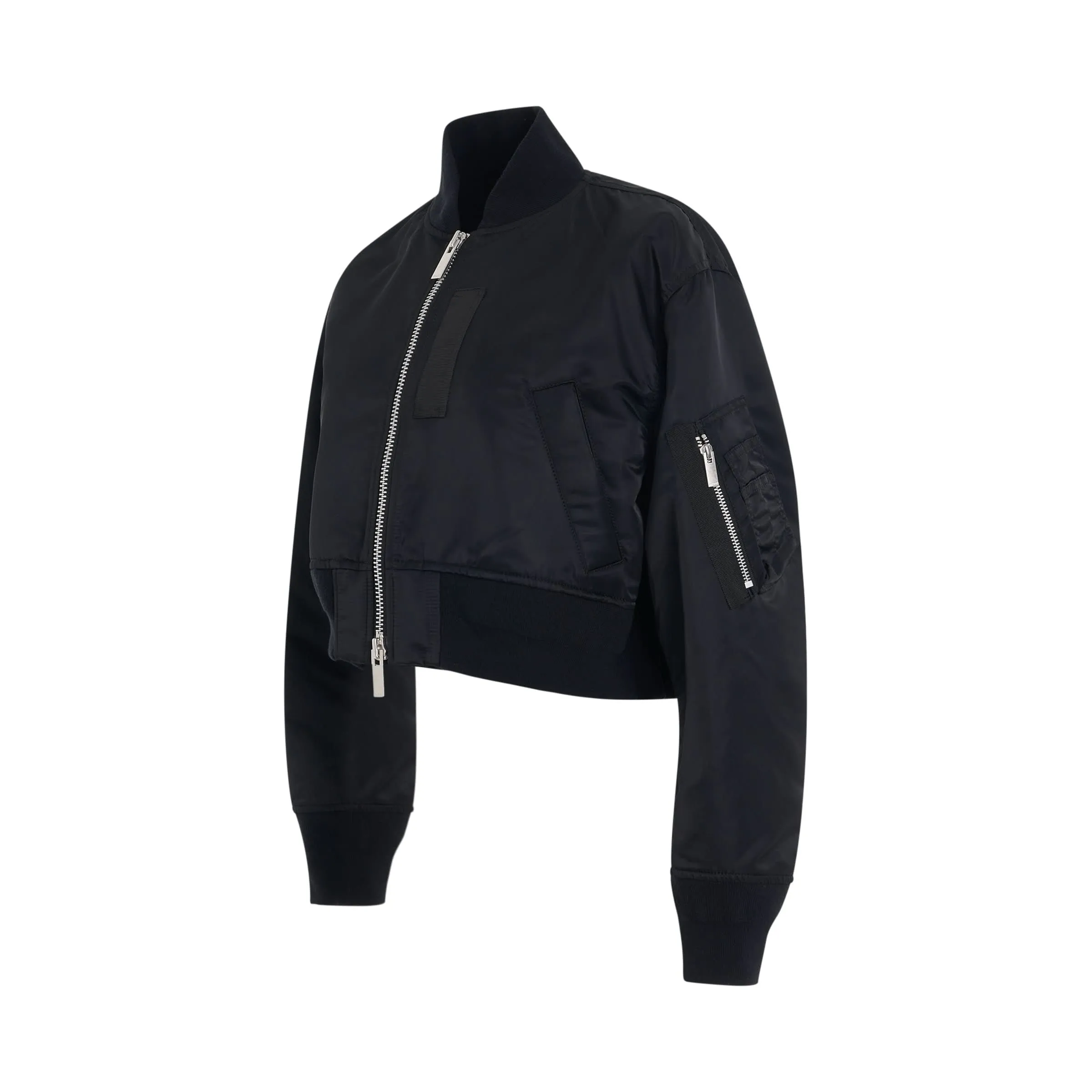 Cropped Nylon Twill Jacket in Black