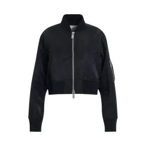 Cropped Nylon Twill Jacket in Black