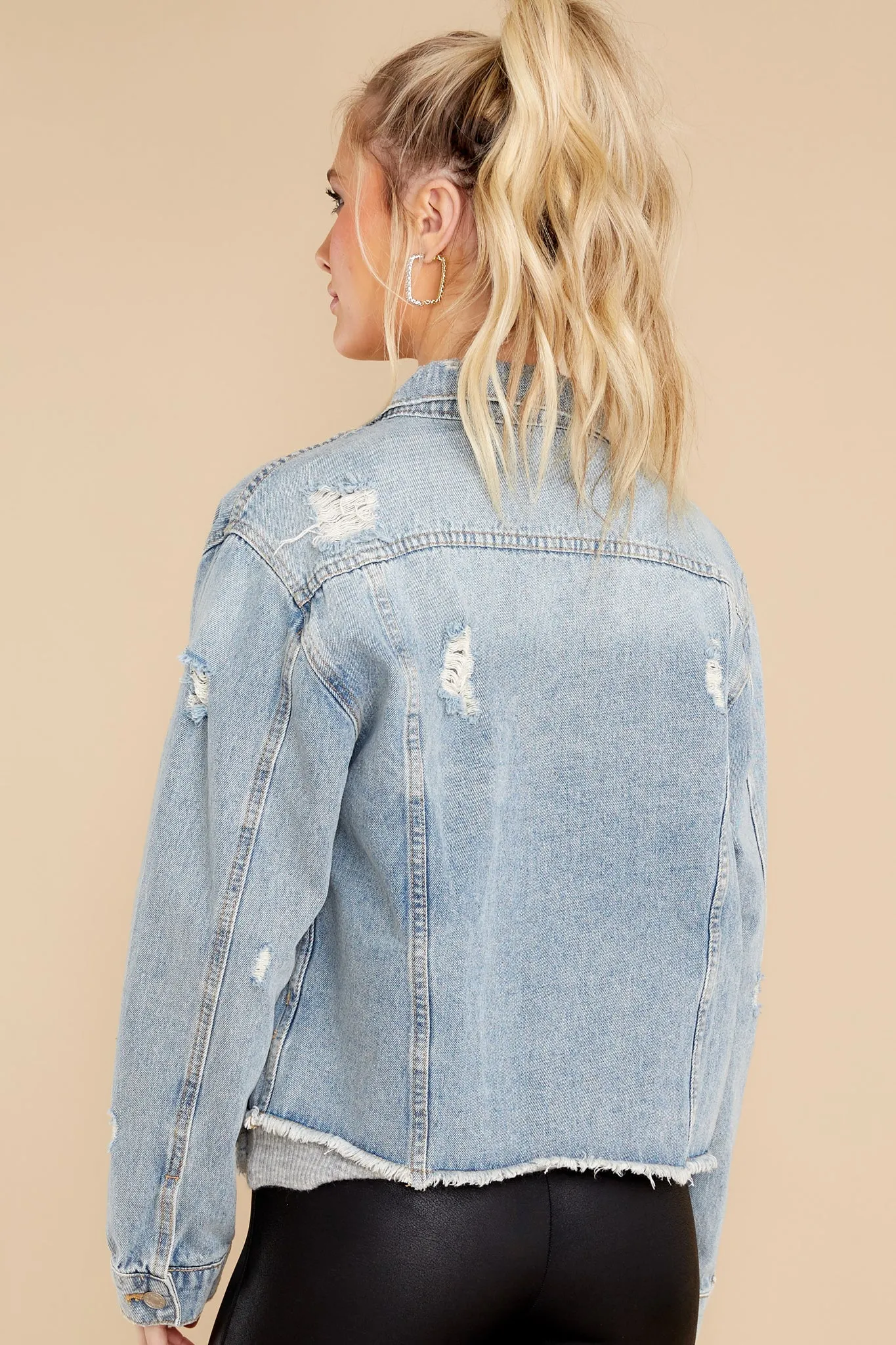 Daring In This Medium Wash Distressed Denim Jacket