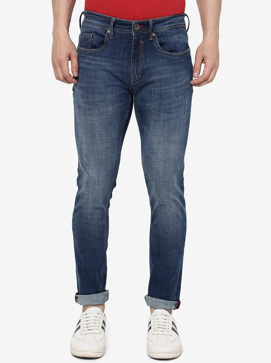 Denim Blue Solid Slim Fit Jeans | JadeBlue