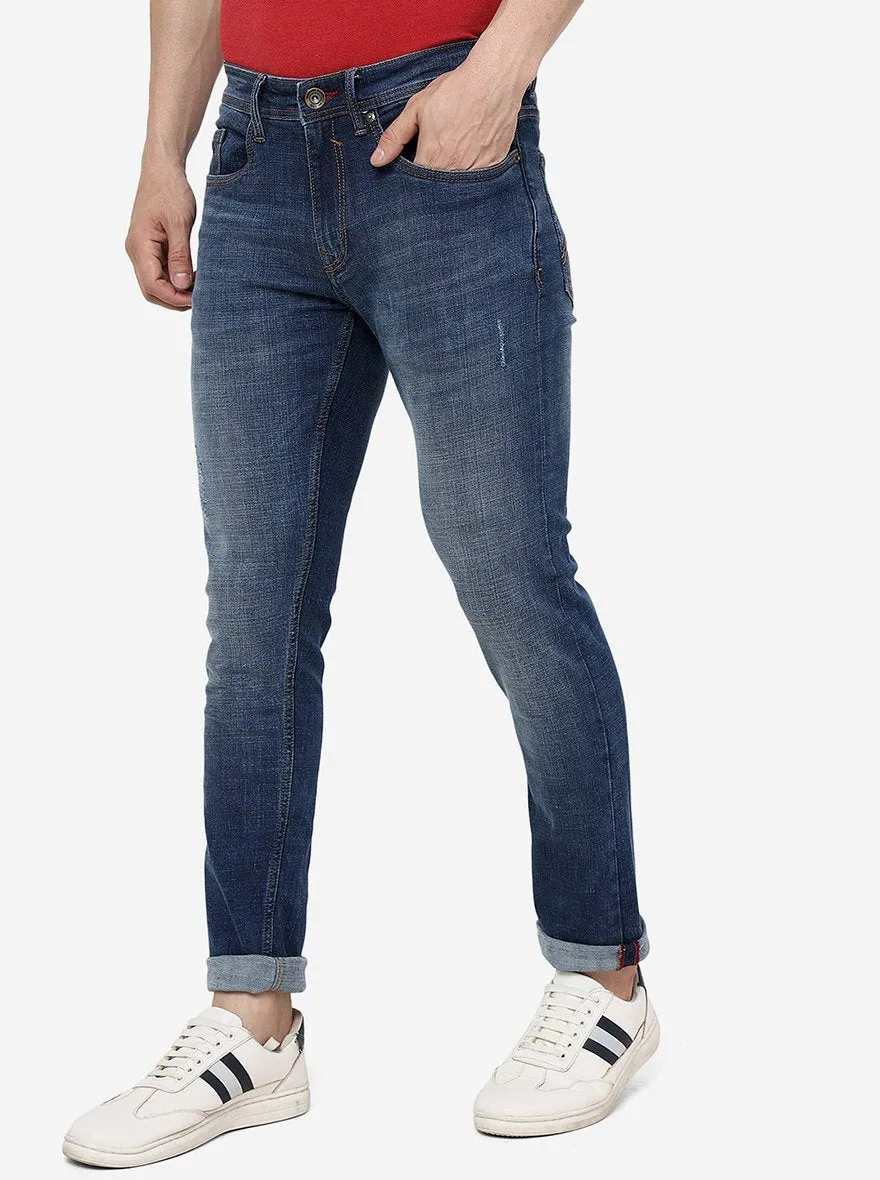 Denim Blue Solid Slim Fit Jeans | JadeBlue