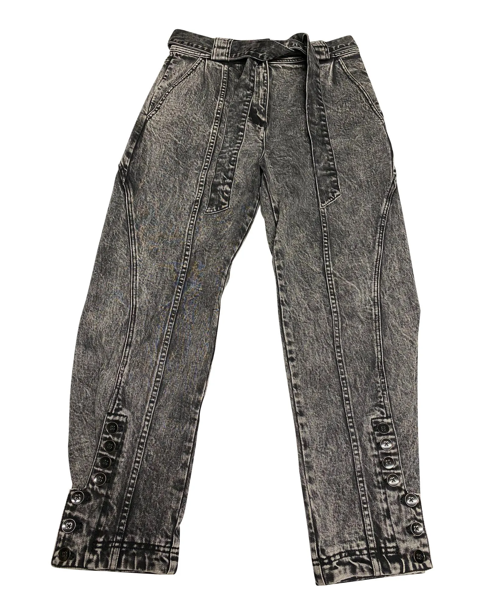 Grey Acid Wash High Waist Jeans with Taped Silhouette