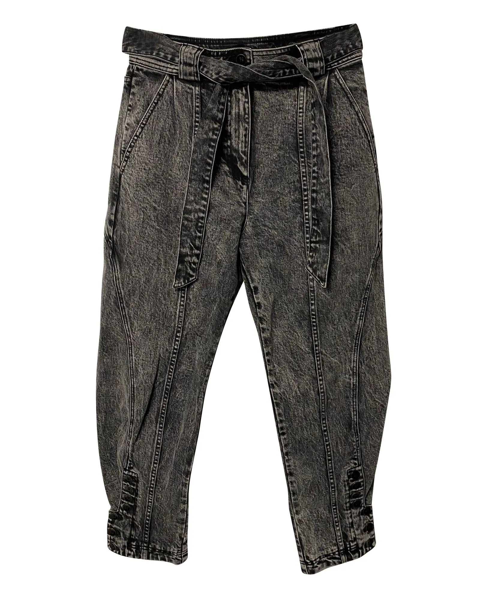 Grey Acid Wash High Waist Jeans with Taped Silhouette