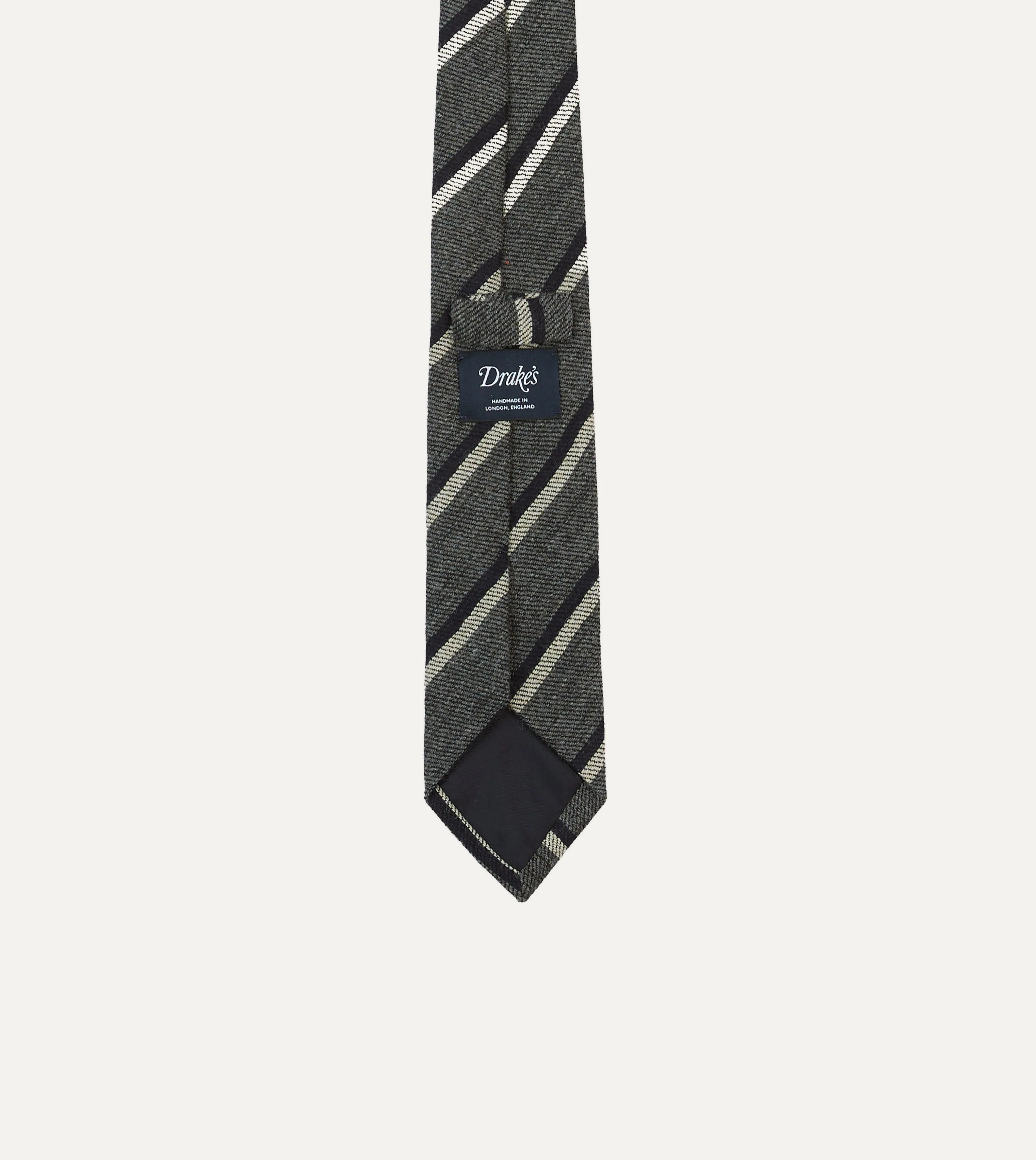 Grey, Navy and White Double Stripe Tipped Wool Tie