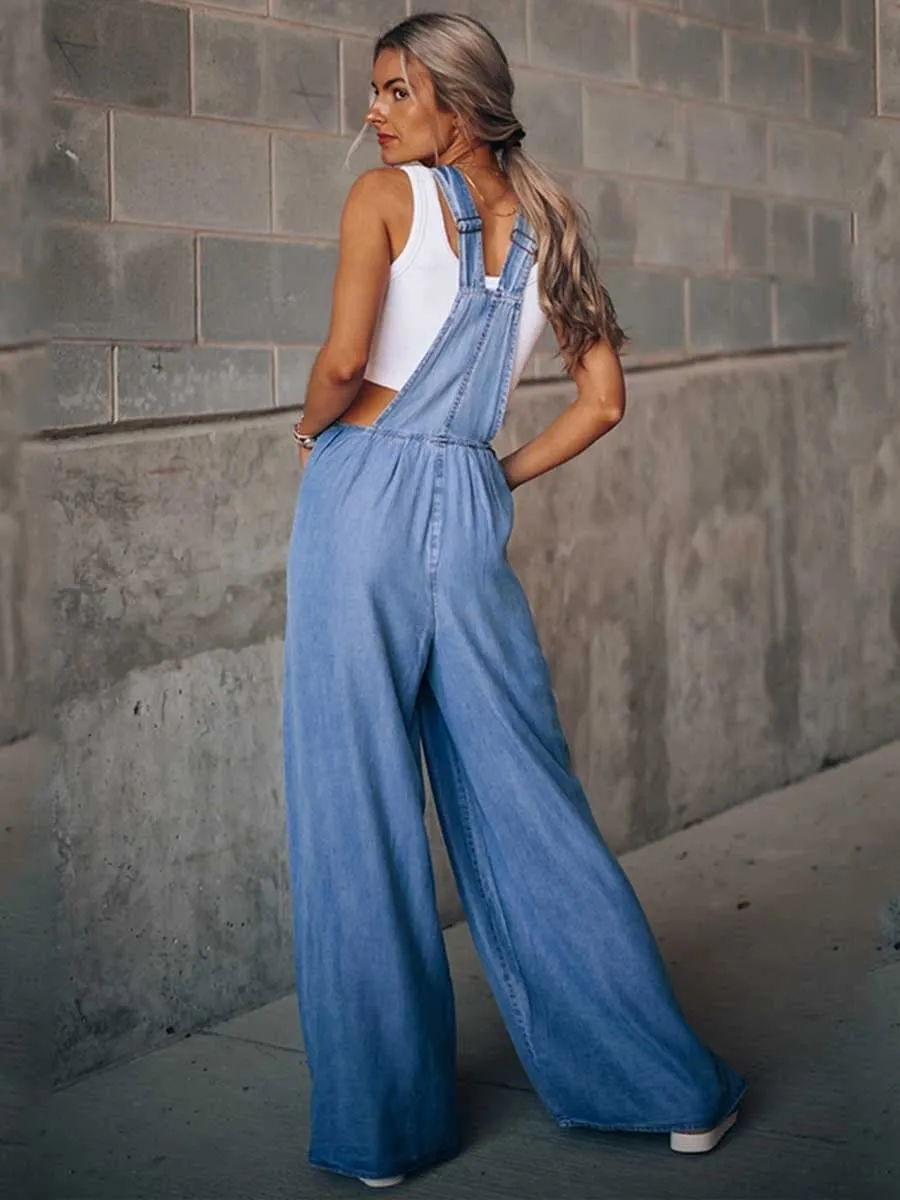 iForgirls Loose Denim Pocket Jumpsuit