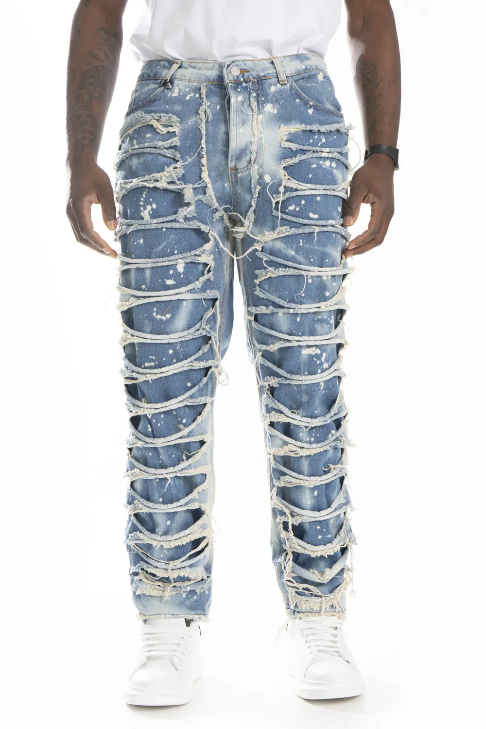 Jeans Uomo Baggy Sfrangiato Con sfumature e pittura Art. Js443