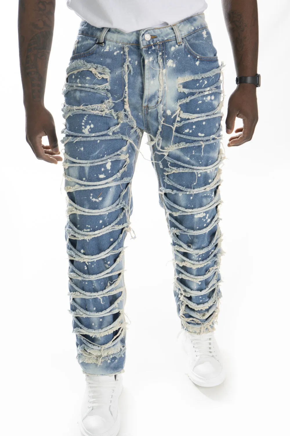 Jeans Uomo Baggy Sfrangiato Con sfumature e pittura Art. Js443