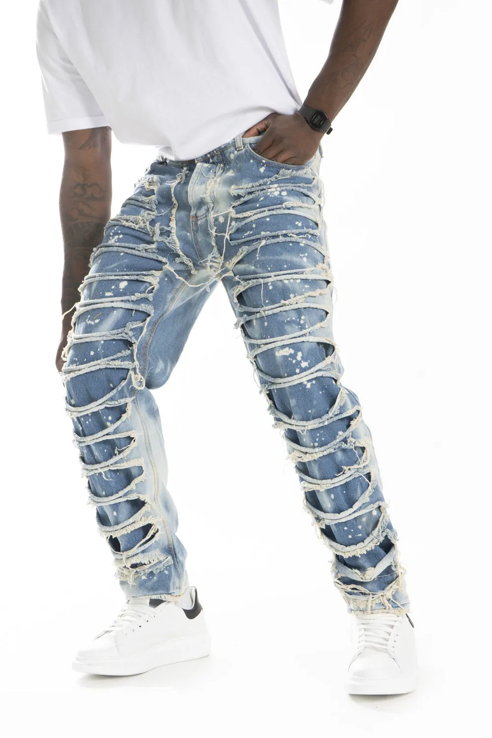 Jeans Uomo Baggy Sfrangiato Con sfumature e pittura Art. Js443