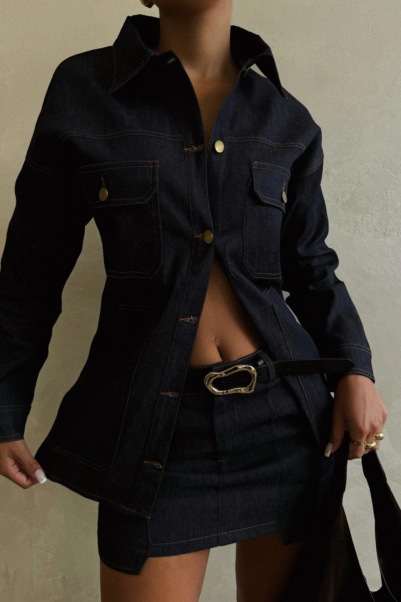 Kellyanne Long Sleeve Shacket - Dark Denim