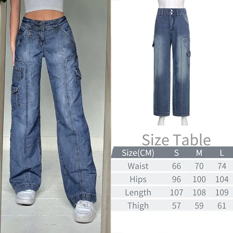 KittenAlarm - New Printed Baggy Y2K Jeans Women's Low Waist jeans Autumn Winter Oversize Wide Leg Baggy Pants Casual Cargo Trousers