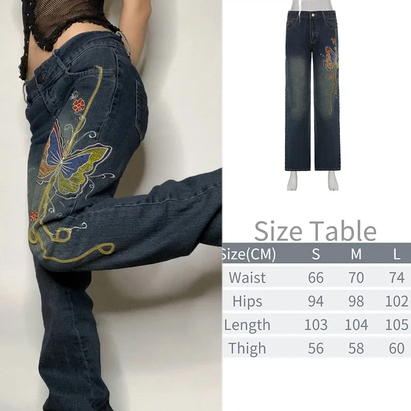 KittenAlarm - New Printed Baggy Y2K Jeans Women's Low Waist jeans Autumn Winter Oversize Wide Leg Baggy Pants Casual Cargo Trousers