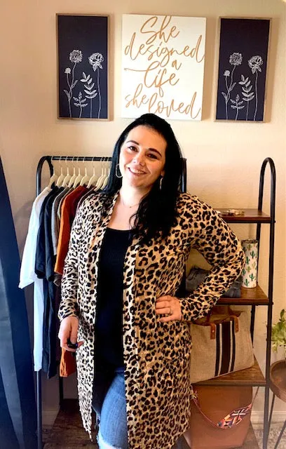 Leopard Open Cardigan with Pockets