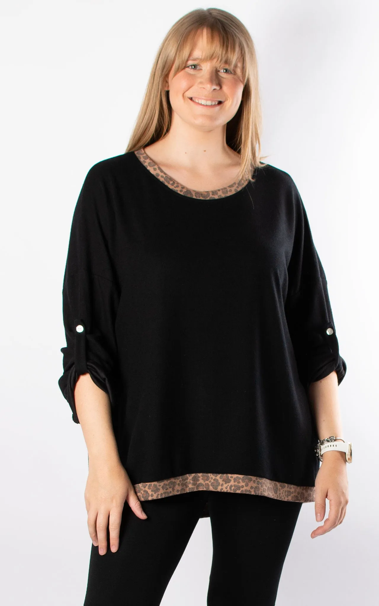 Leopard Trim Knit | Black