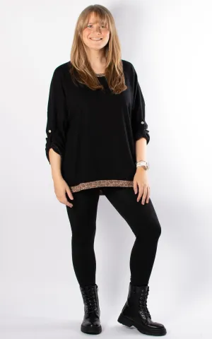 Leopard Trim Knit | Black