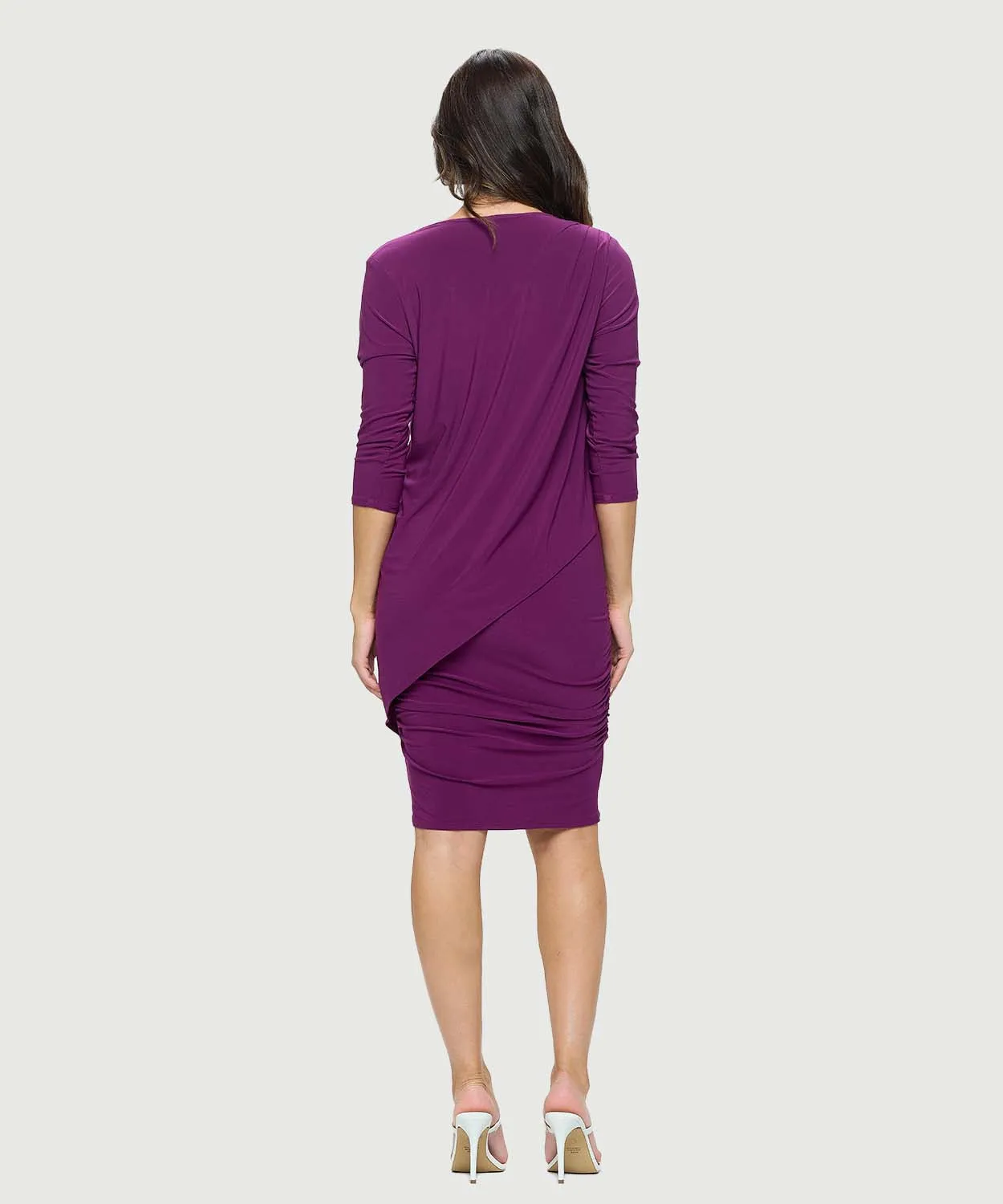 Long Sleeve V Neck Jersey Dress | Orchid, Burgundy