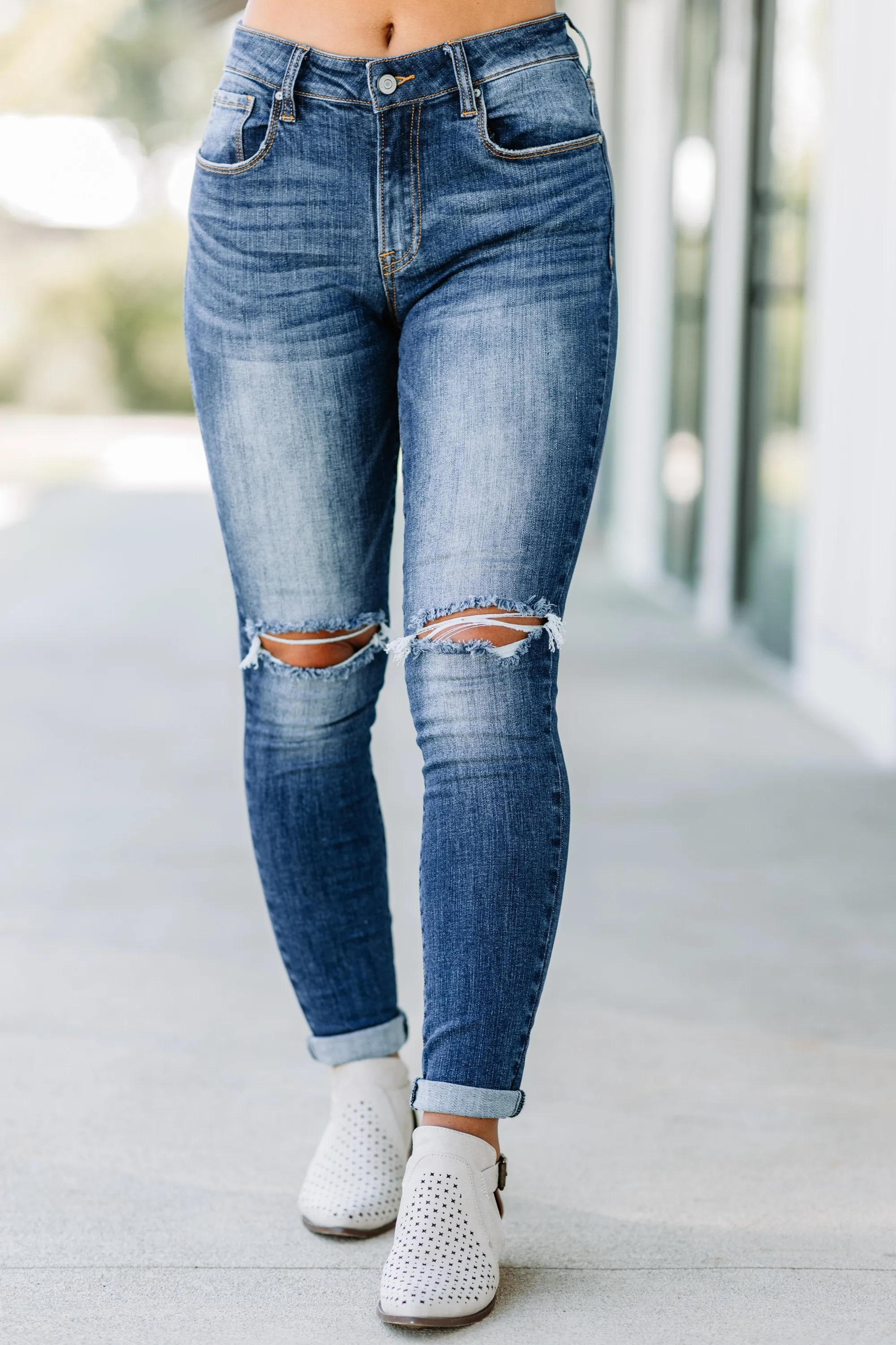 Make An Advance Dark Wash Distressed Skinny Jeans