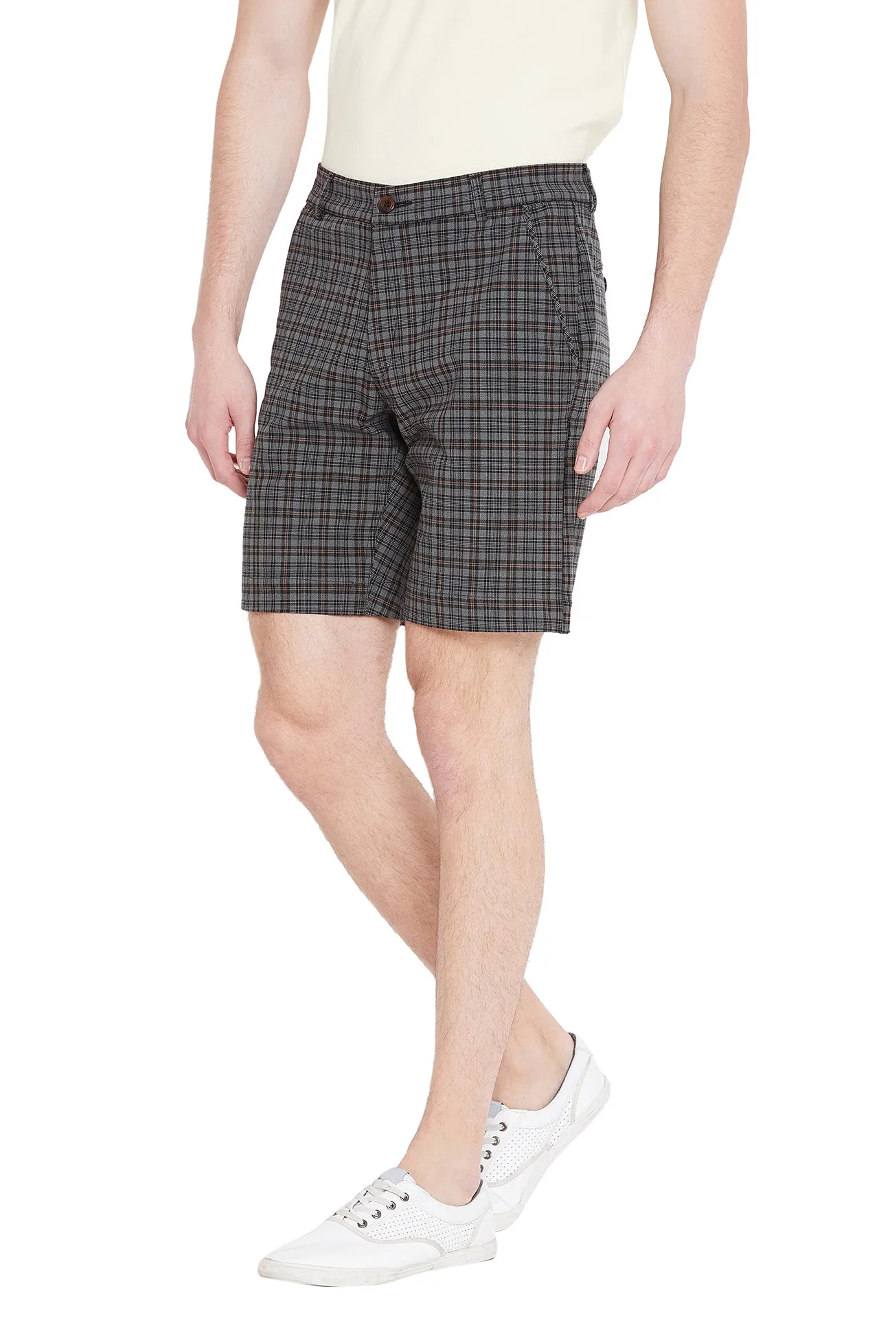 Men Grey Checked Casual Shorts