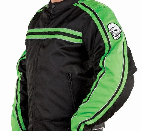 Mens Green Nylon Armored Motorcycle Jacket Night Vision Reflector