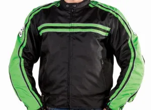 Mens Green Nylon Armored Motorcycle Jacket Night Vision Reflector