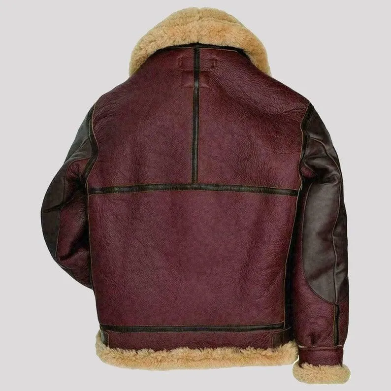 Men's Maroon B3 Shearling Leather Jacket - RAF Flying Aviator Jacket