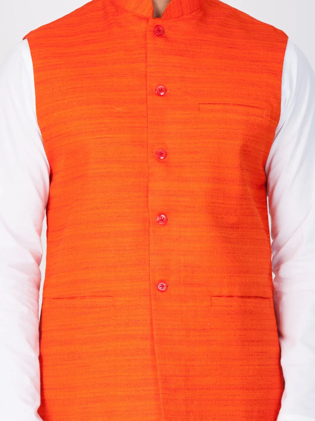 Men's Orange Cotton Blend Ethnic Jacket - Vastramay