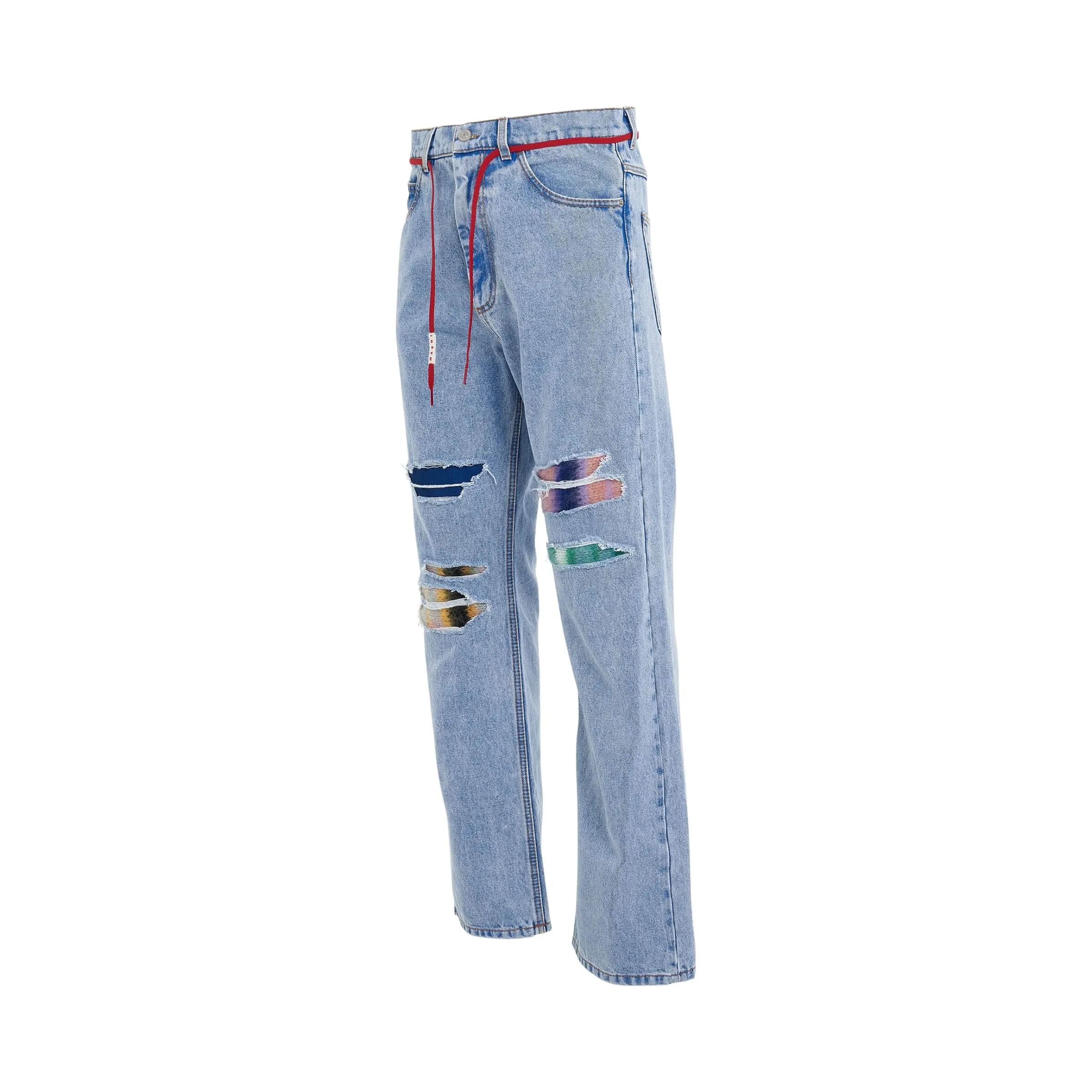 Mohair Patch Straight Leg Jeans in Illusion Blue