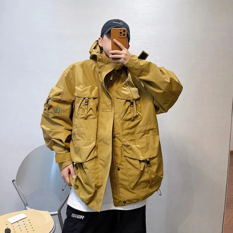 Mountain Series Multi-pocket Hooded Cargo Jackets Waterproof Coat Men Clothing