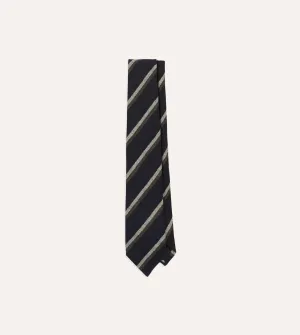 Navy, White and Brown Double Stripe Tipped Wool Tie