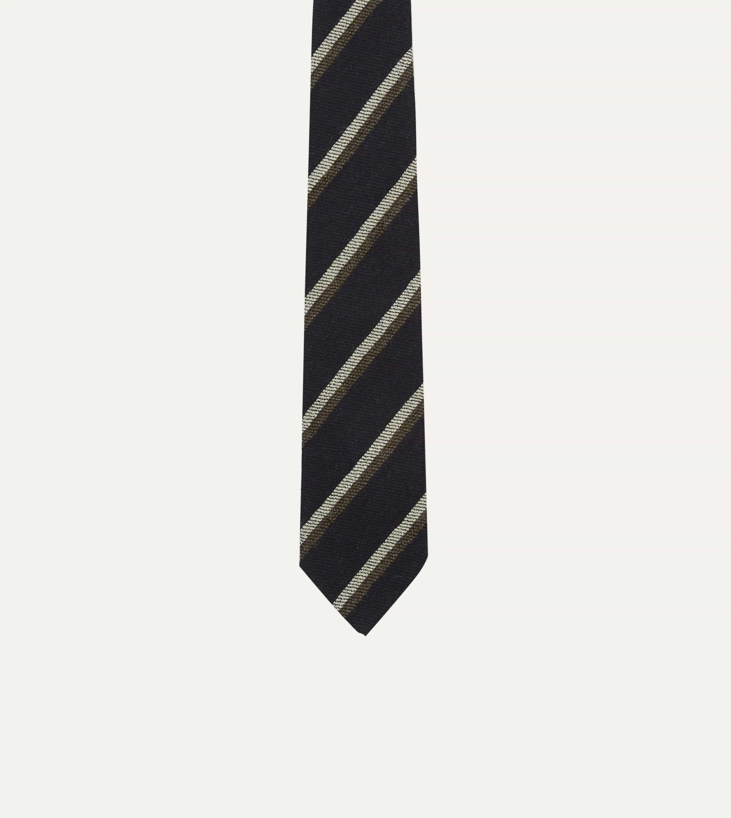 Navy, White and Brown Double Stripe Tipped Wool Tie