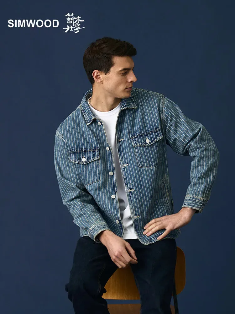 Oversize Vertical Striped Denim Jackets - High Strandard Series