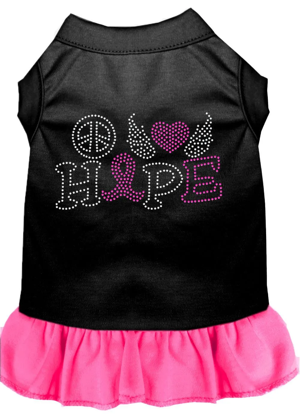 Peace Love Hope Breast Cancer Rhinestone Pet Dress Black With Bright Pink Xs (8)