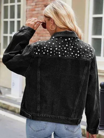 Pearl Detail Denim Jacket: Stylish Must-Have for Ladies!