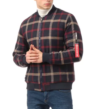 Plaid Bomber Jacket - Navy/Red