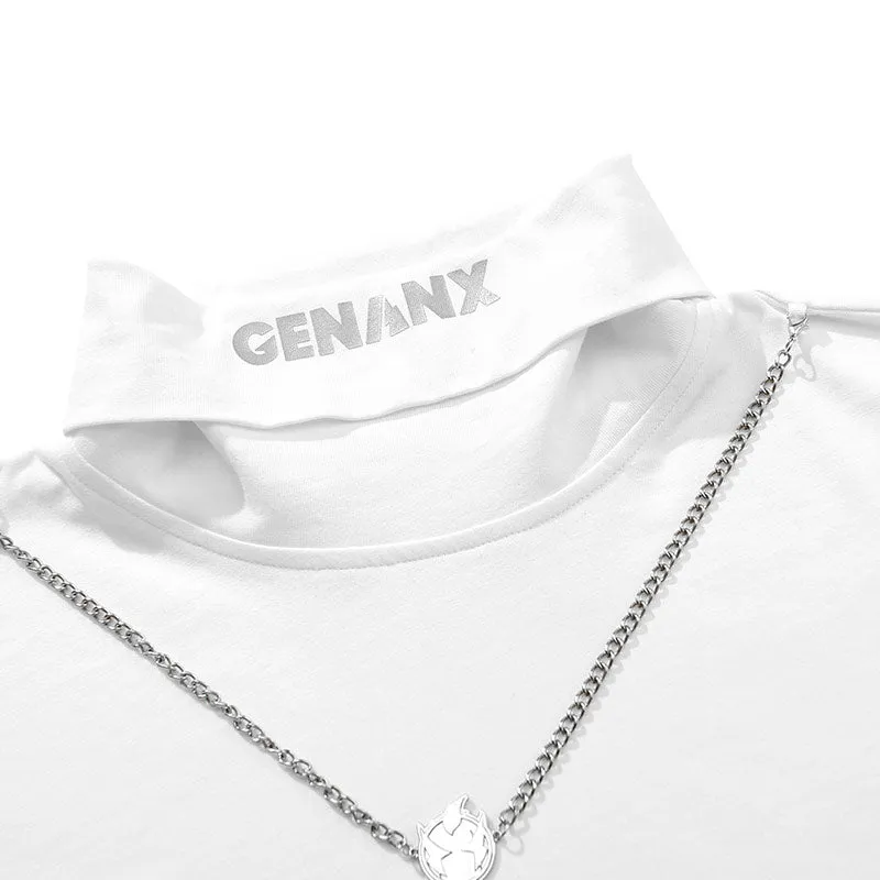 Plain Removable Chain Turtleneck T-Shirt