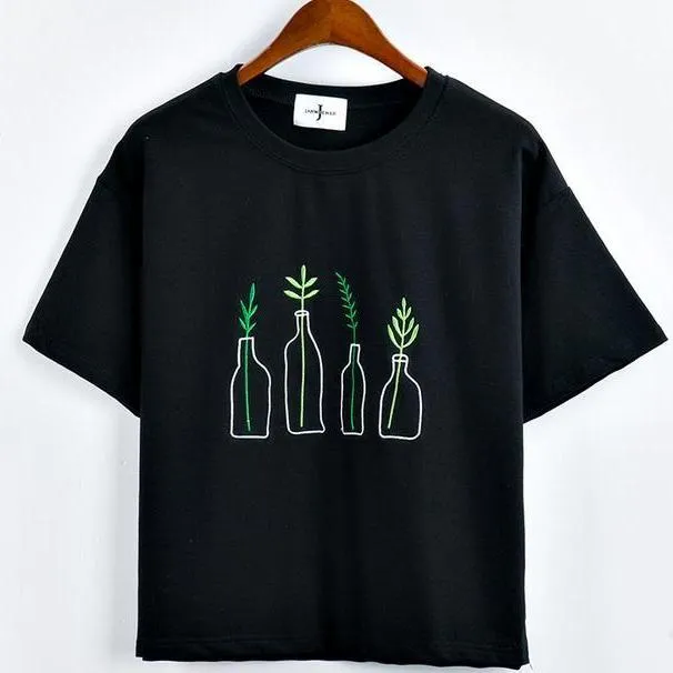 Plants n Bottle Embroidery Korean Style Shirt