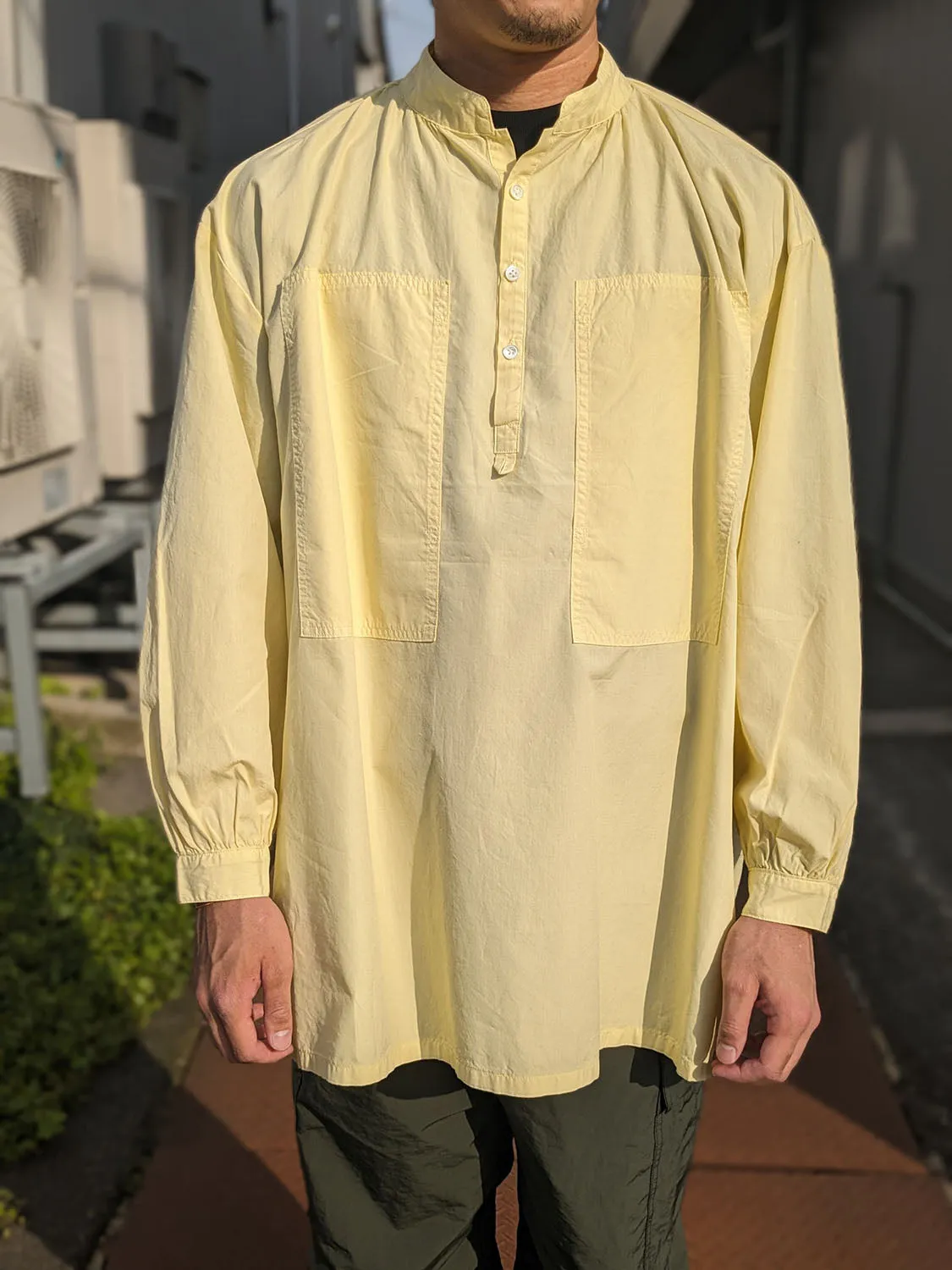 Porter Classic STAND COLLAR LONG SMOCK SHIRT -NILE GIZA COTTON-