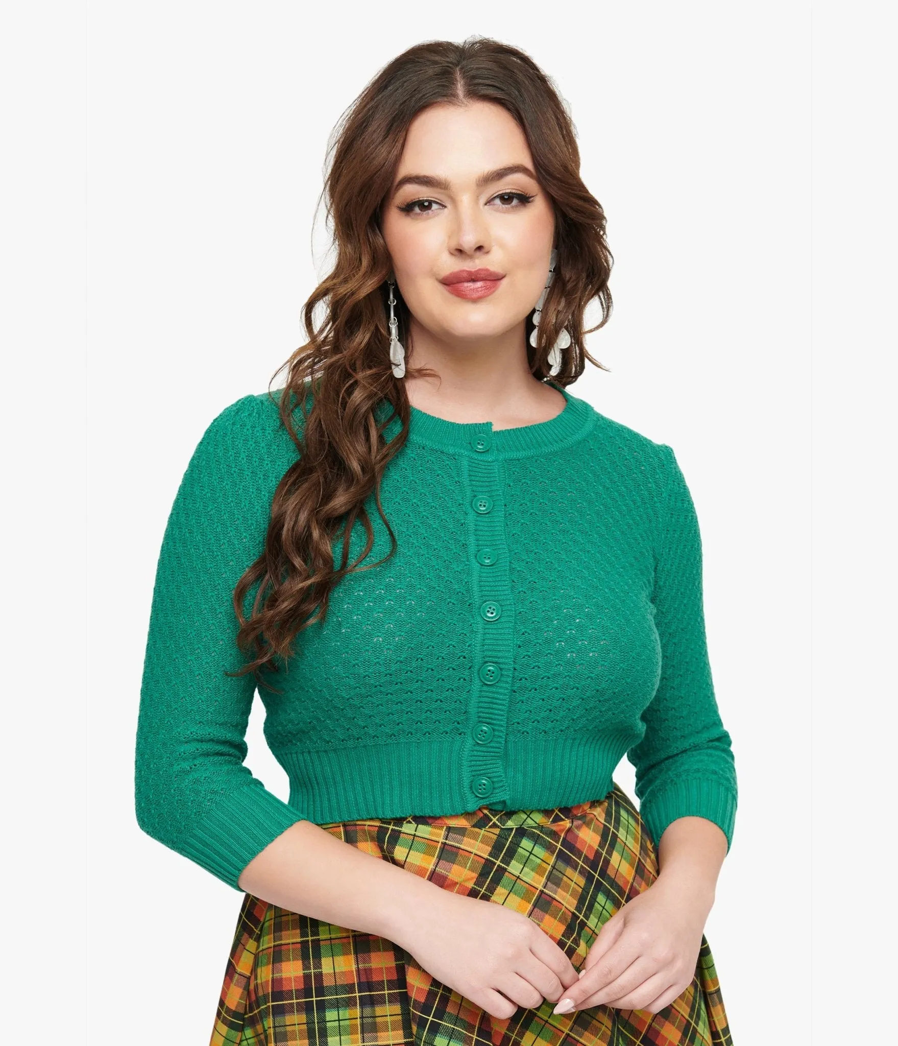 Retro Style Kelly Green Crochet Cardigan