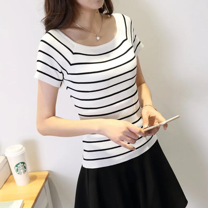 Slim Fit Striped Crochet Shirt
