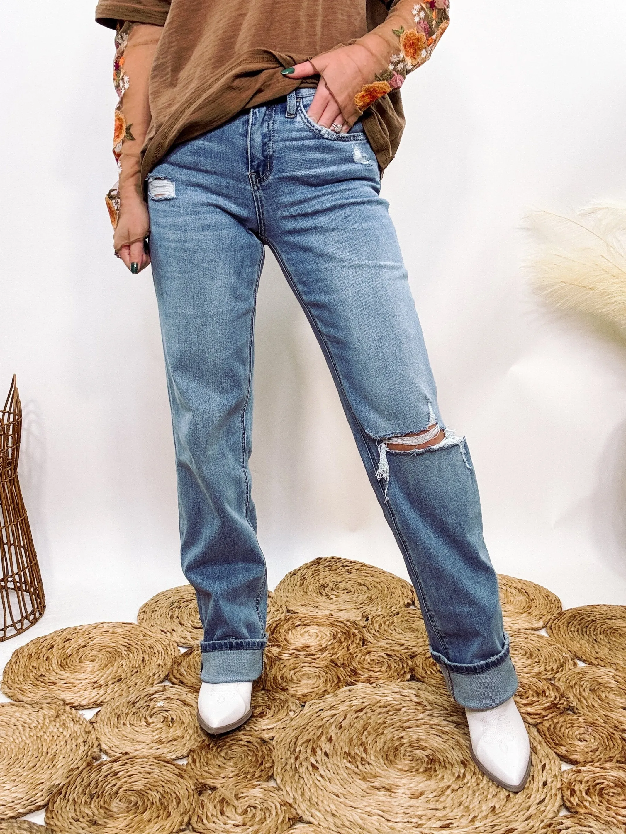 Slim Wide Leg Distressed Jeans by Vervet by Flying Monkey