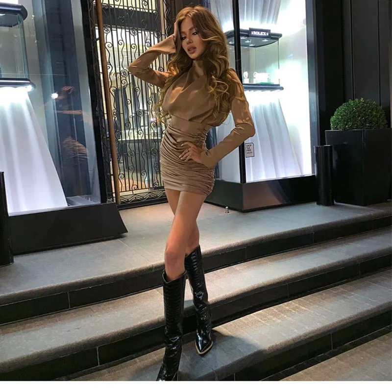 Spring 2024 New Western-style Waist Style Buttock Wrap Dress High-end Long-sleeved Pleated Fashionable Versatile One-step Skirt