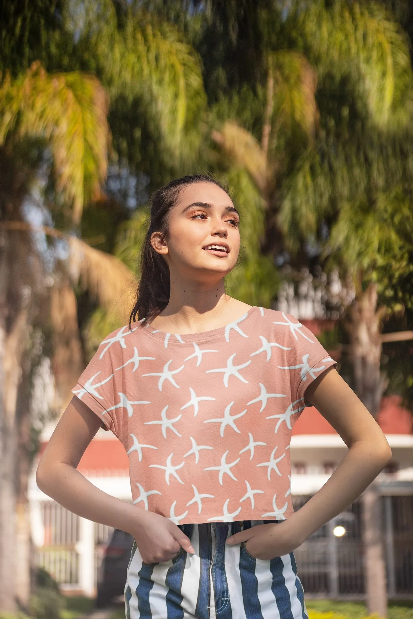 Stay Cool and Stylish: Summer Coral  Crop Tees for Women - Trendy, Casual, and Comfortable!