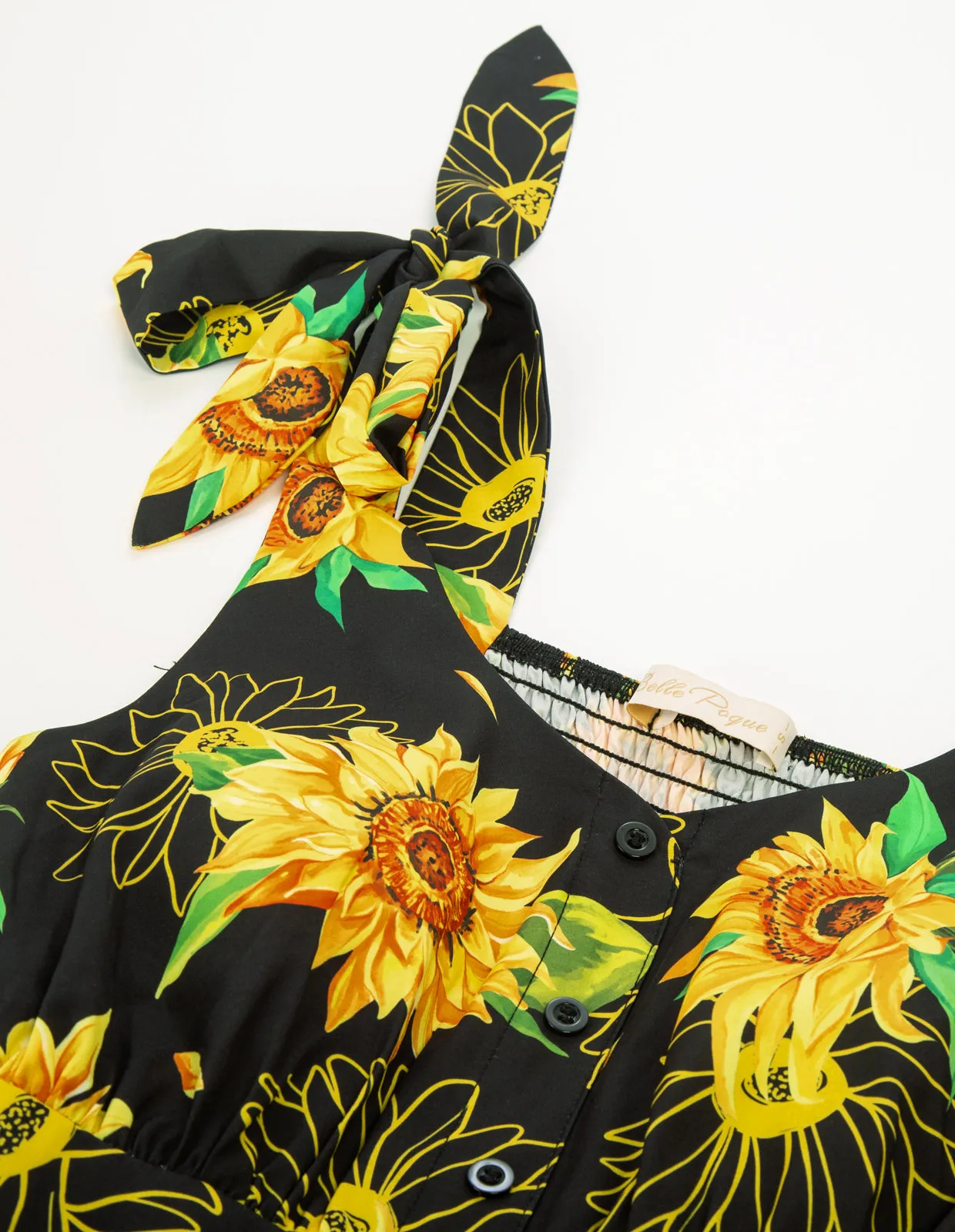 Sunflower Printed Tiered Midi Dress Sleeveless V-Neck Defined Waist A-Line Dress