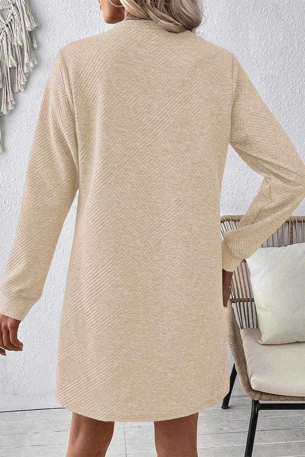 Textured Long Sleeve Shift Dress